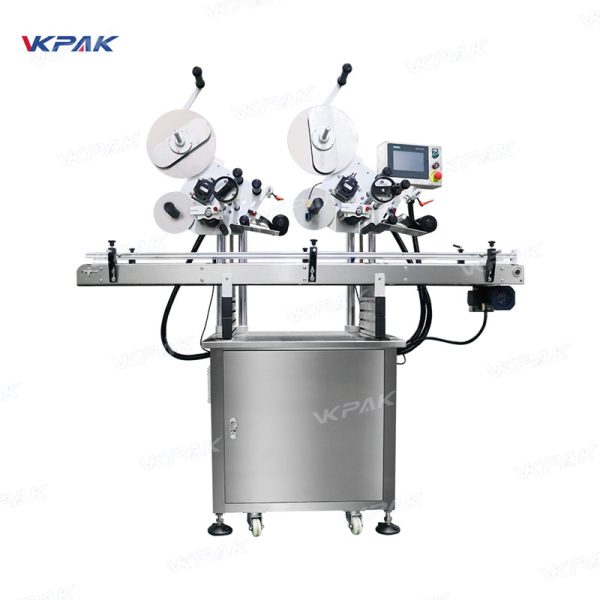 VK-FTL-DH Automatic Double Heads Mylar Bag Pouch Carton Box Flat Sticker Labeling Machine