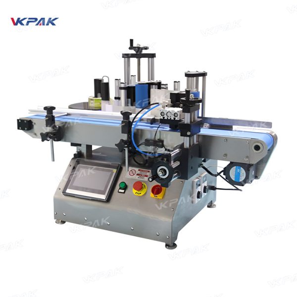 VK-TL-RP Automatic Desktop Juice Round Bottle Double Sided Sticker Labeling Machine