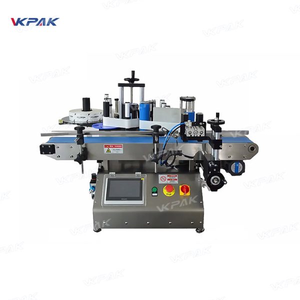 VK-TL-RP Automatic Desktop Juice Round Bottle Double Sided Sticker Labeling Machine